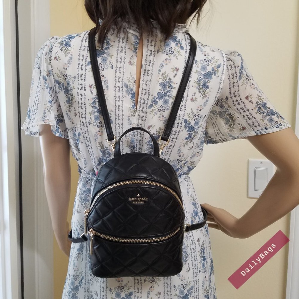 BLACK MINI CONVERTIBLE BACKPACK KATE SPADE LEATHER - Picture 11 of 15